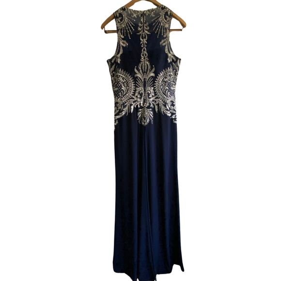 Cachet Navy Blue Rhinestone Beaded Embroidered Long Formal Dress Gown Prom sz 4 - Picture 9 of 13